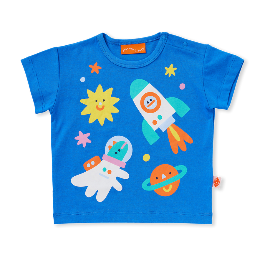 Cotton T Shirt / Dinos In Space Blue