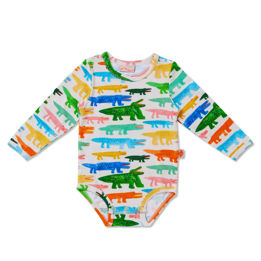 Long Sleeve Bodysuit / Crocodile Smile