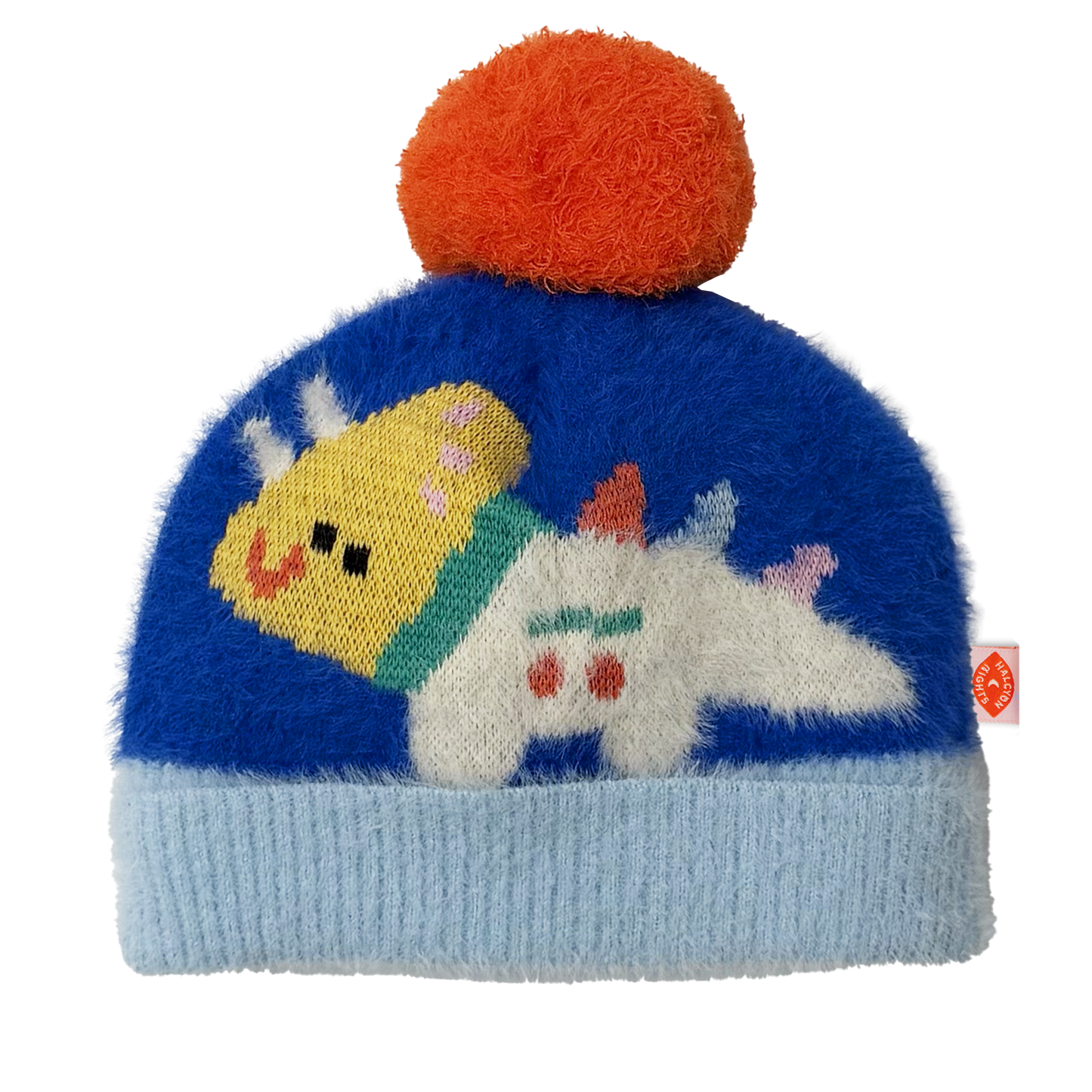 Fluffy Knit Beanie / Dinos In Space
