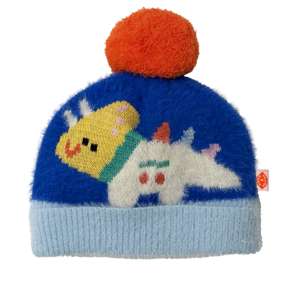 Fluffy Knit Beanie / Dinos In Space