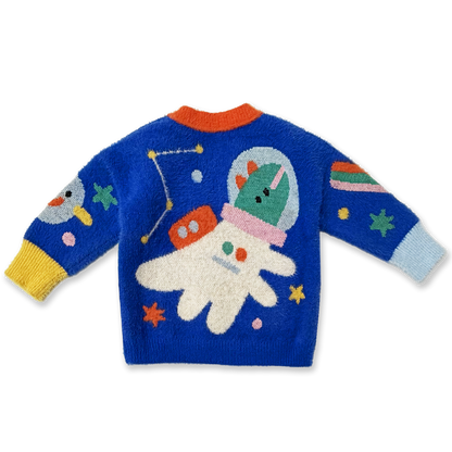 Fluffy Knit Cardigan / Dinos In Space