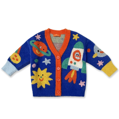 Fluffy Knit Cardigan / Dinos In Space
