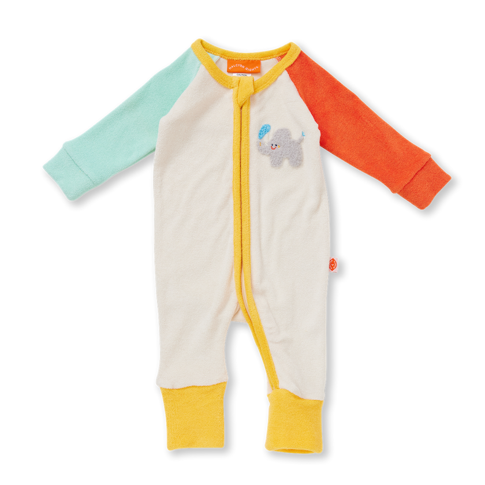 Terry Long Sleeve Romper / Zoo Crew Cream