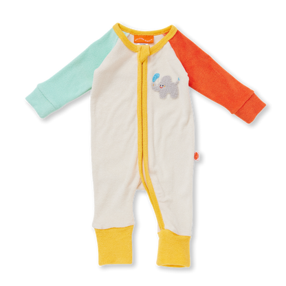 Terry Long Sleeve Romper / Zoo Crew Cream