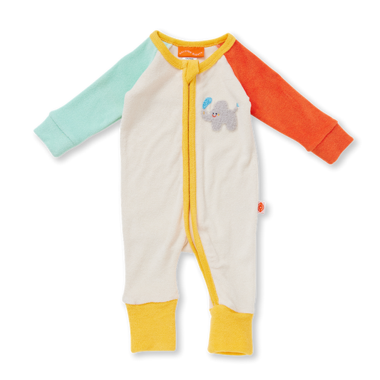 Terry Long Sleeve Romper / Zoo Crew Cream
