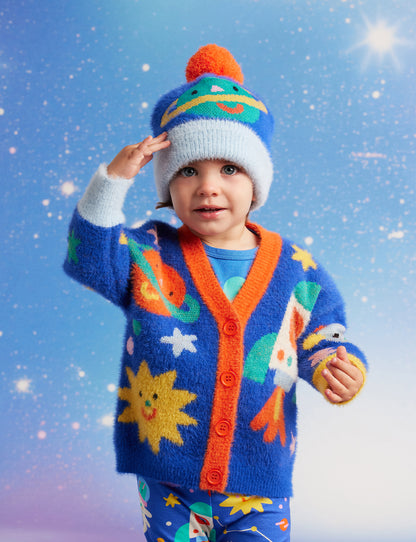 Fluffy Knit Beanie / Dinos In Space