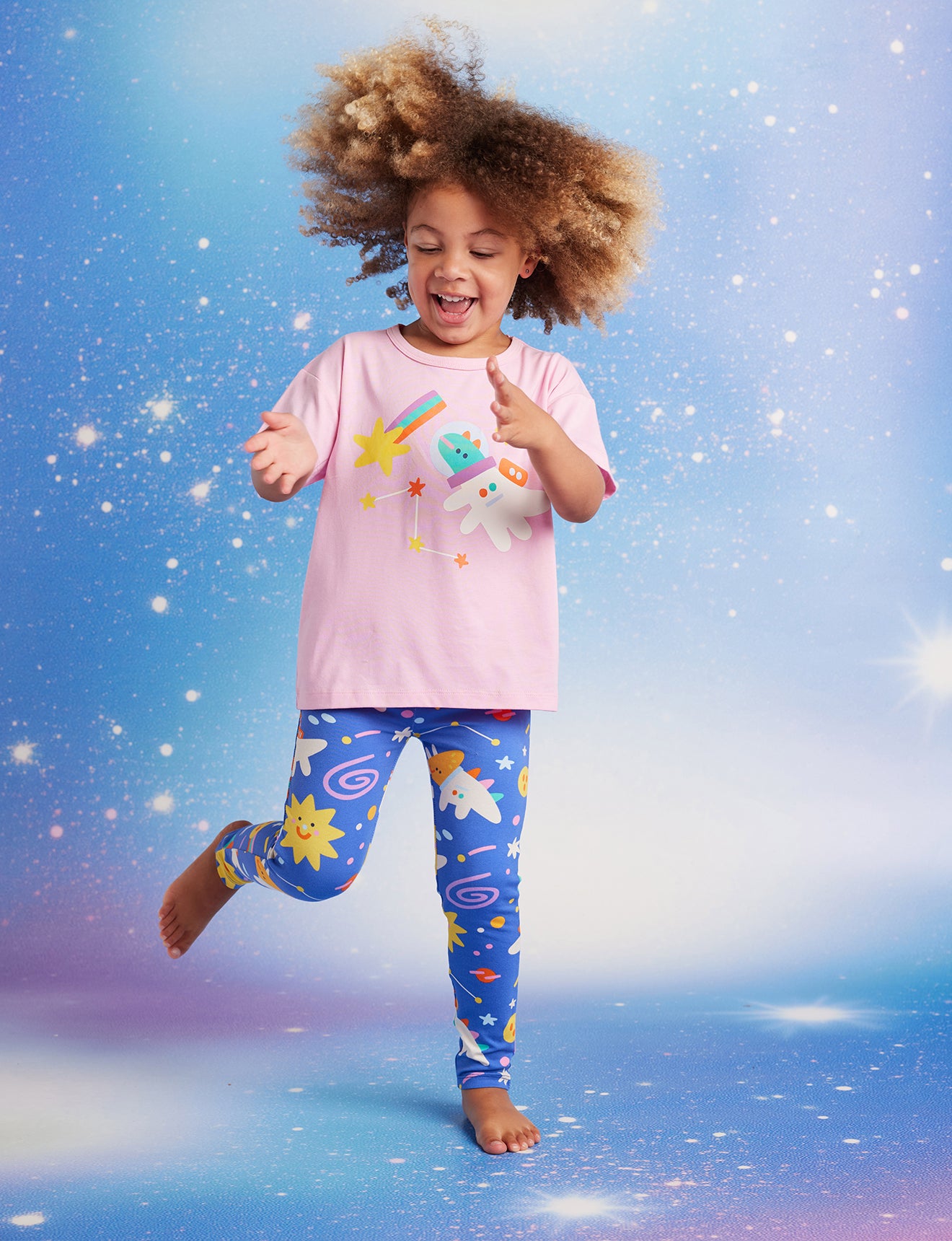 Cotton T Shirt / Dinos In Space Pink