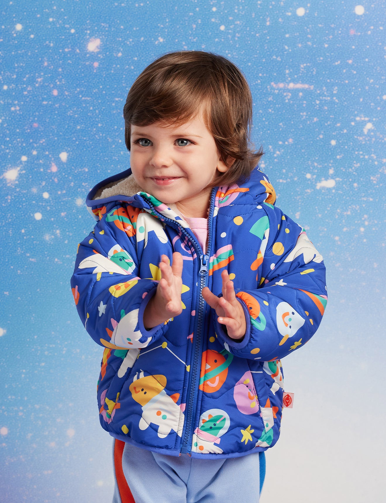 Reversible Puffer Jacket / Dinos In Space