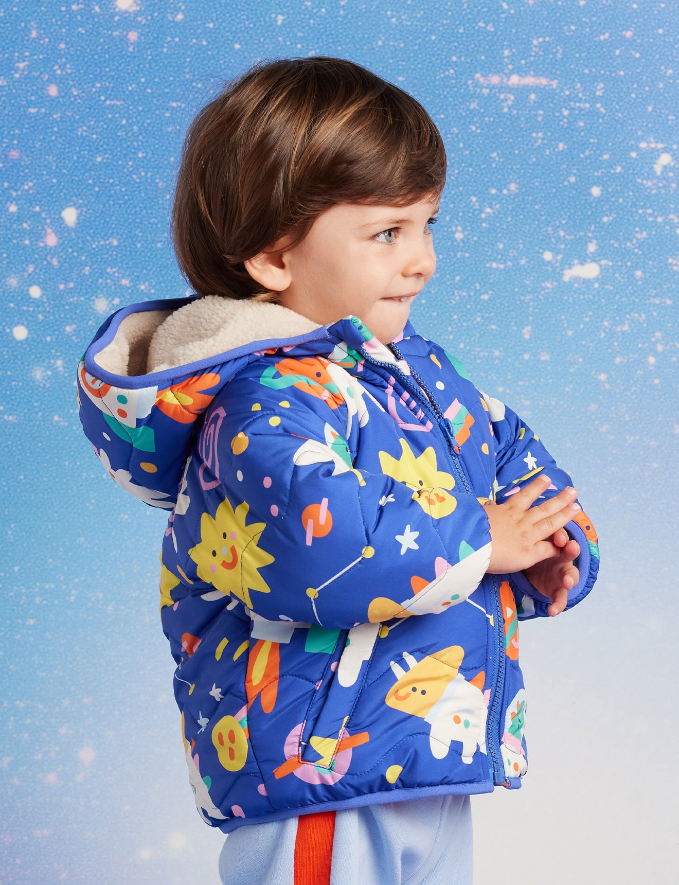 Reversible Puffer Jacket / Dinos In Space