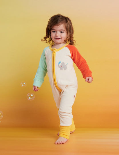 Terry Long Sleeve Romper / Zoo Crew Cream