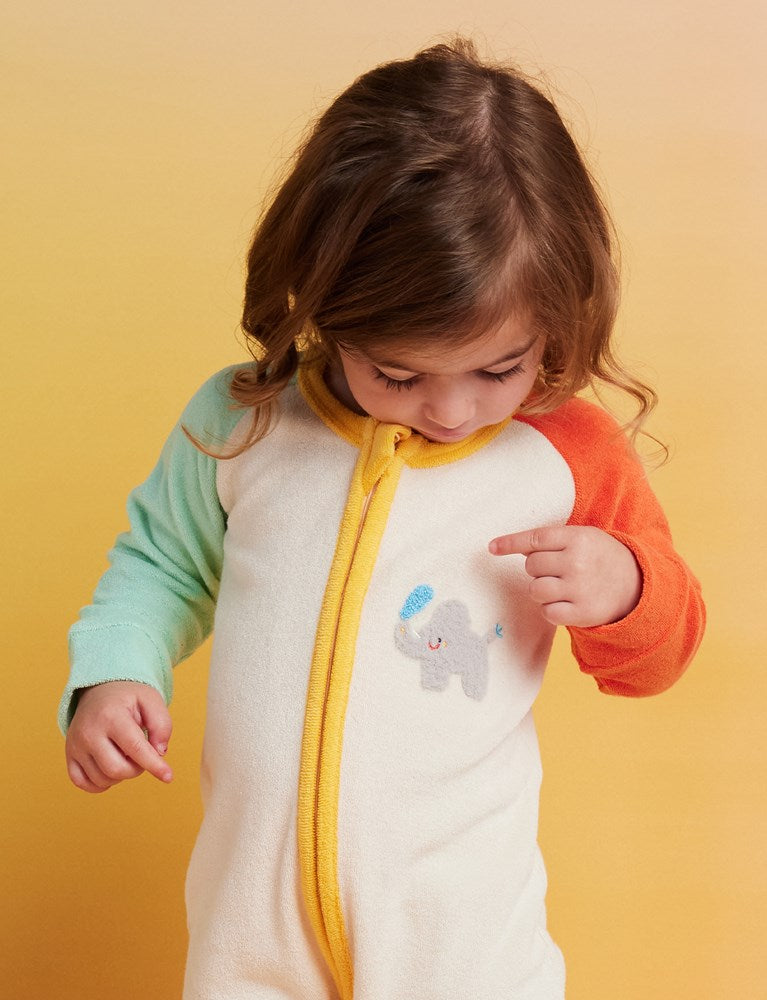 Terry Long Sleeve Romper / Zoo Crew Cream