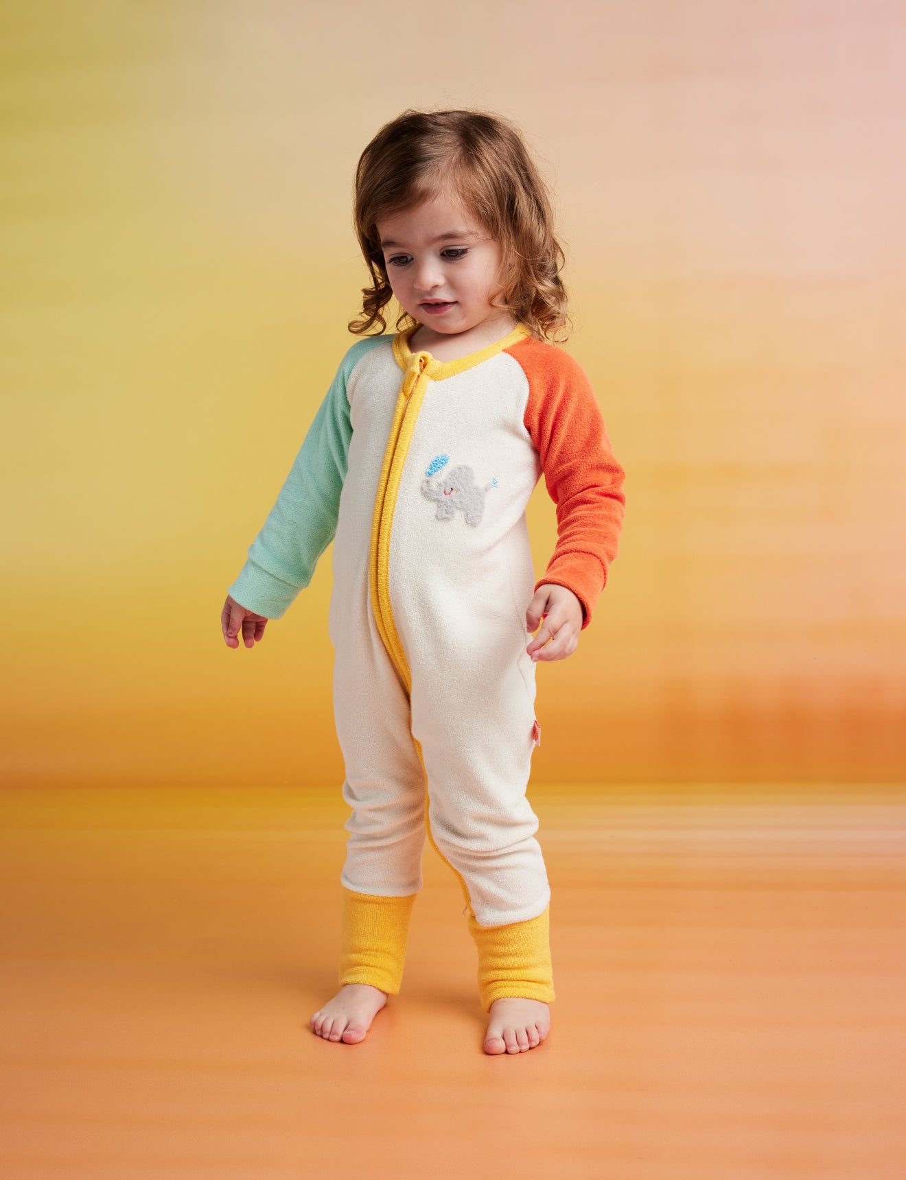 Terry Long Sleeve Romper / Zoo Crew Cream