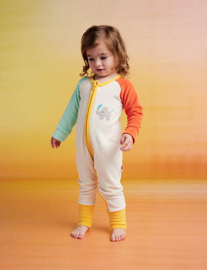 Terry Long Sleeve Romper / Zoo Crew Cream