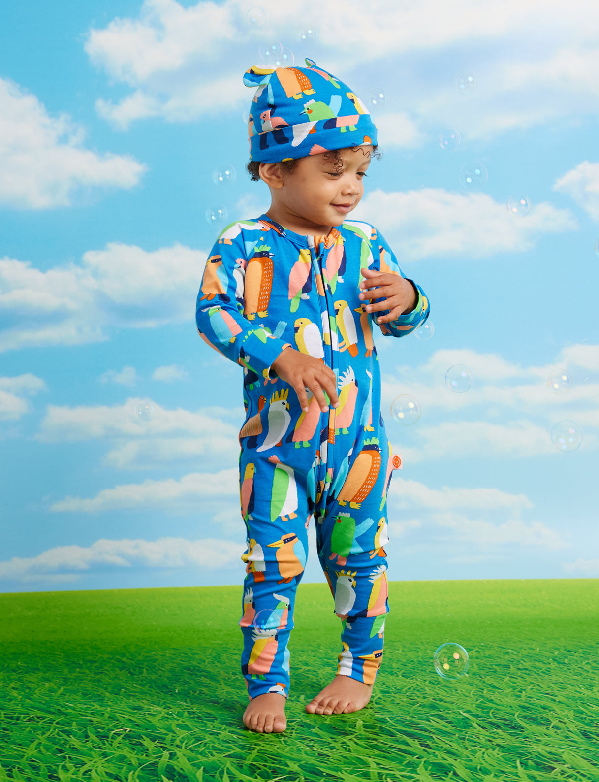 Flamin' Galah Blue Long Sleeve Romper