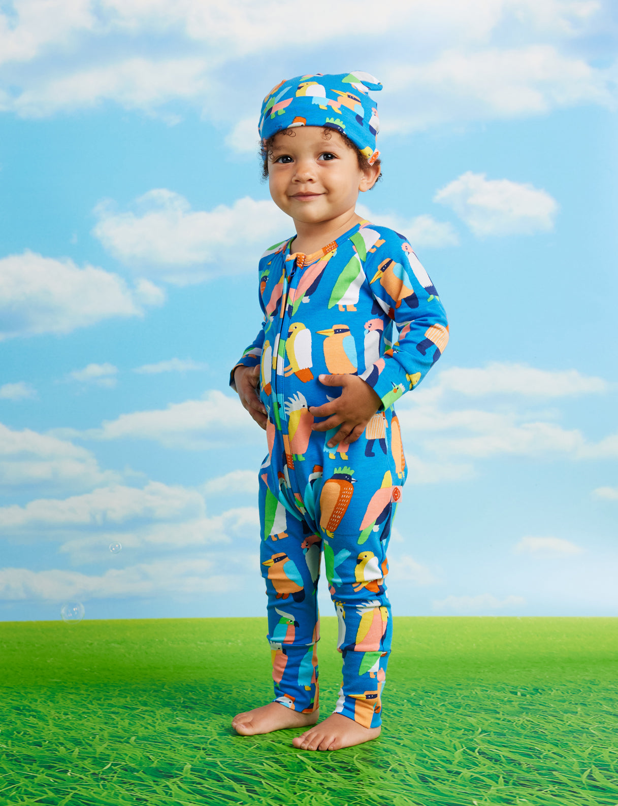 Flamin' Galah Blue Long Sleeve Romper