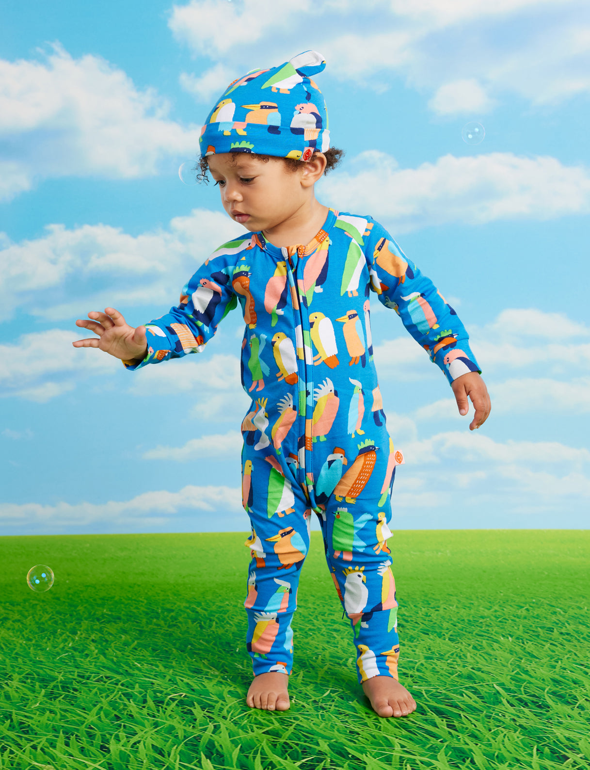 Flamin' Galah Blue Long Sleeve Romper