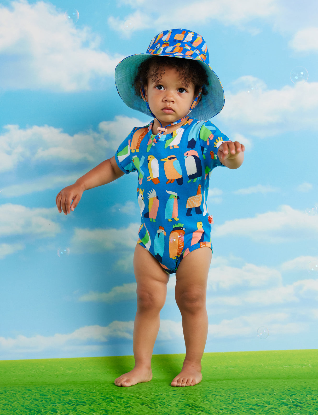 Flamin' Galahs Blue Kids Sun Hat