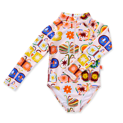 Long Sleeve Zip Bather / Flutterby
