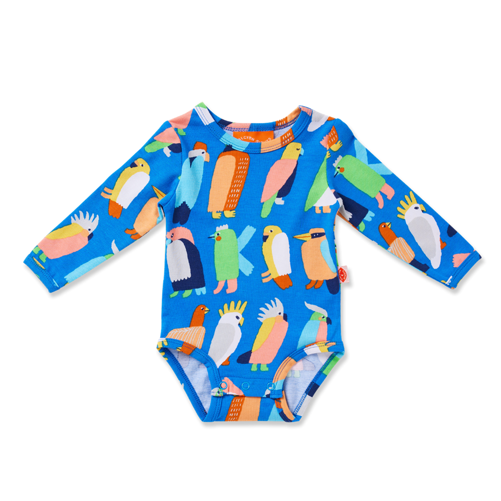 Flamin' Galah Blue Long Sleeve Bodysuit