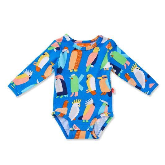 Flamin' Galah Blue Long Sleeve Bodysuit