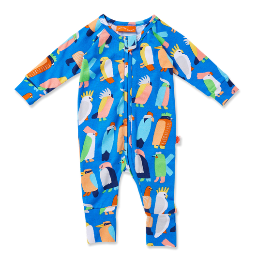 Flamin' Galah Blue Long Sleeve Romper