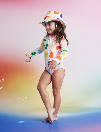Long Sleeve Zip Bather / Tiny Orchard